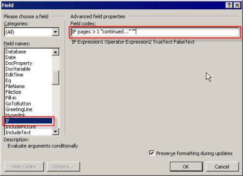 Word IF field